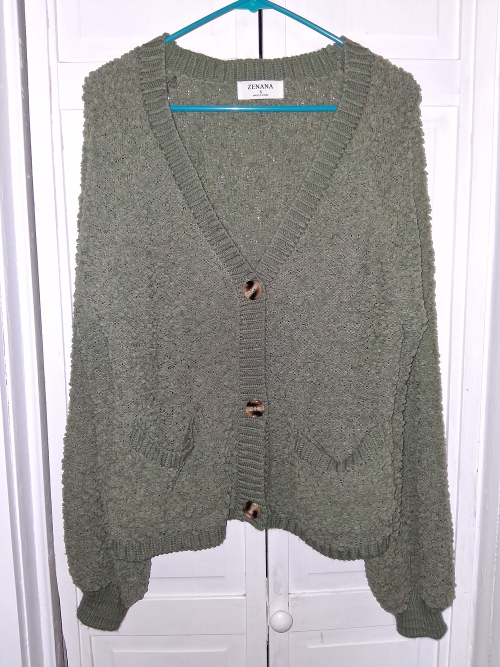 Zenana Outfitters Olive Button-Front Chunky Knit Cardigan